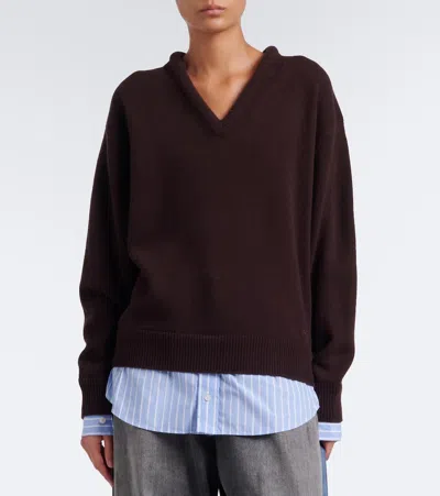 Acne Studios V Neck Pullover Wool Sweater Dark Brown In Brown