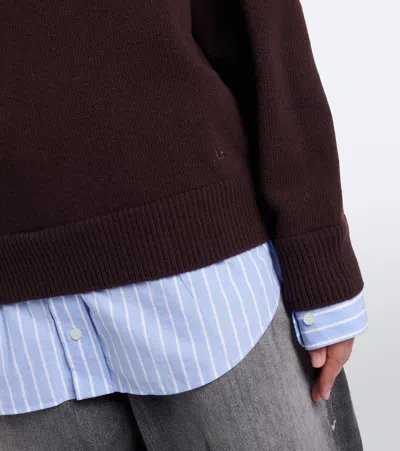 Acne Studios V Neck Pullover Wool Sweater Dark Brown In Brown
