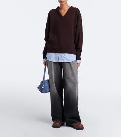 Acne Studios V Neck Pullover Wool Sweater Dark Brown In Brown