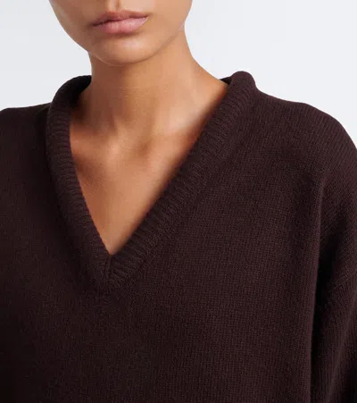 Acne Studios V Neck Pullover Wool Sweater Dark Brown In Brown
