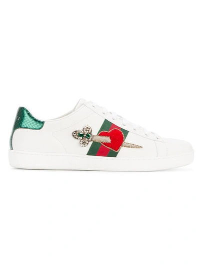 Gucci New Ace Heart Ayer & Leather Sneakers, White In White