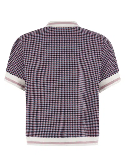 Marni Check-pattern Viscose Blend Polo In Navy