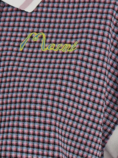 Marni Check-pattern Viscose Blend Polo In Navy