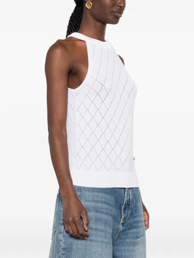 Balmain Argyle-knit Wool Tank Top In White