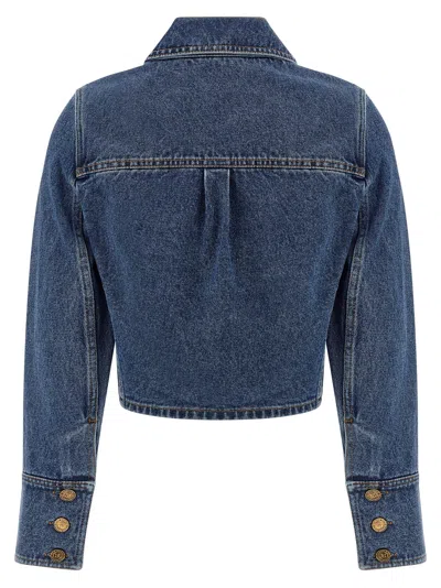 Balmain Cropped Denim Jacket In Blue