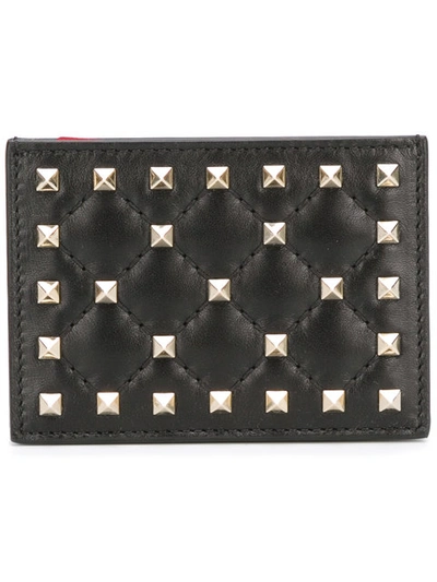 Valentino Garavani Rockstud Spike Quilted-leather Cardholder In Black