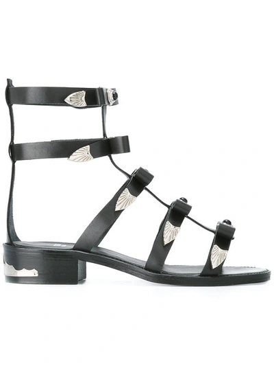 Toga Bow-embellished Leather Gladiator Sandals In Nero