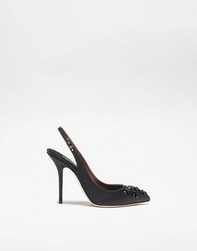 Shop Dolce & Gabbana Slingback Pump In Silk With Crystals In Black