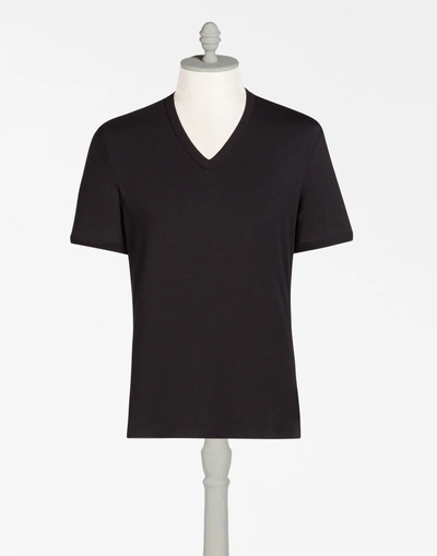 Shop Dolce & Gabbana V-neck T-shirt In Cotton In Black