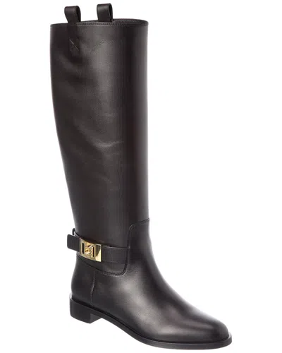Ferragamo Knee High Boot With Hug Buckle Detail In Black