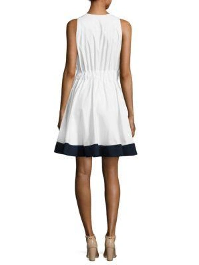 Shop Milly Lola Fit-&-flare Poplin Dress In White Navy