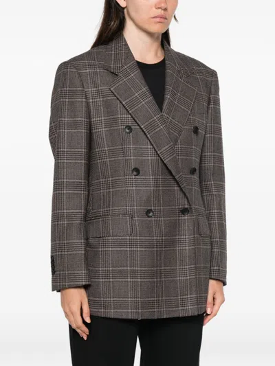 Tagliatore Double-breasted Check-pattern Jacket In Brown