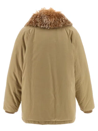 Prada Fur Collar Jacket In Neutral