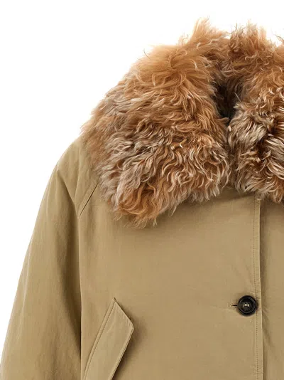 Prada Fur Collar Jacket In Neutral