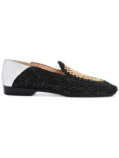 Robert Clergerie Feria Collapsible-heel Rafia Loafers In Black/silver