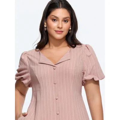 Bloomchic Vertical Stripe Button Down Midi Dress In Dustypink