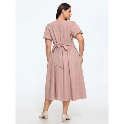 Bloomchic Vertical Stripe Button Down Midi Dress In Dustypink