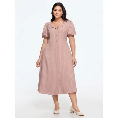 Bloomchic Vertical Stripe Button Down Midi Dress In Dustypink