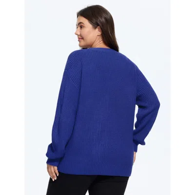 Bloomchic V Neck Button Down Cardigan In Navy