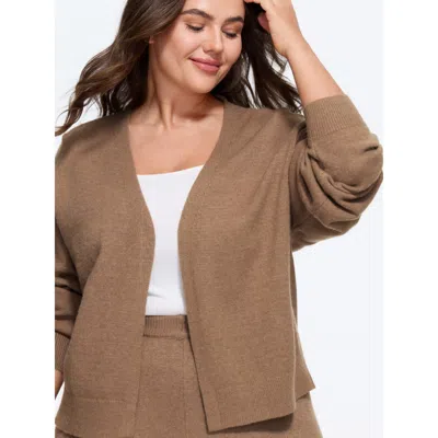 Bloomchic Solid Open Front Cropped Cardigan In Yellowishbrown