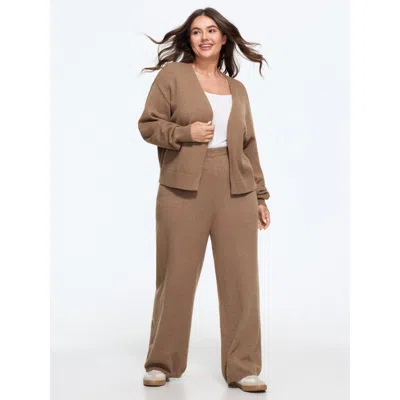 Bloomchic Solid Open Front Cropped Cardigan In Yellowishbrown