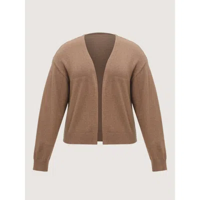 Bloomchic Solid Open Front Cropped Cardigan In Yellowishbrown