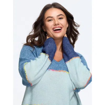 Bloomchic Color Block V Neck Pullover In Stone
