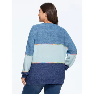 Bloomchic Color Block V Neck Pullover In Stone