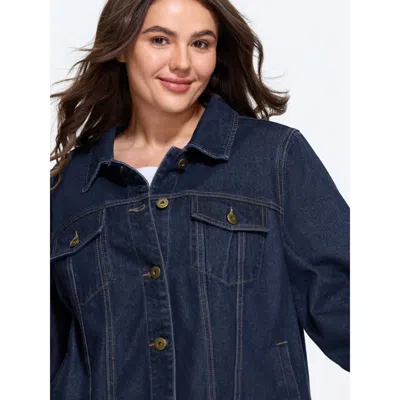 Bloomchic Stretch Classic Lapel Collar Button‑front Denim Jacket In Blue
