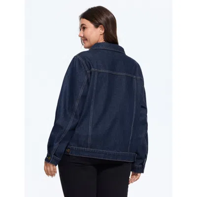 Bloomchic Stretch Classic Lapel Collar Button‑front Denim Jacket In Blue