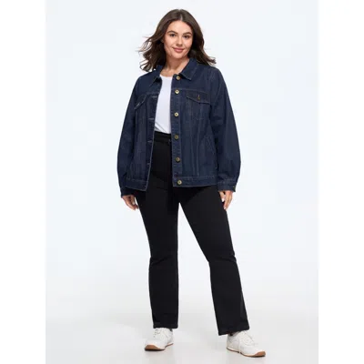 Bloomchic Stretch Classic Lapel Collar Button‑front Denim Jacket In Blue