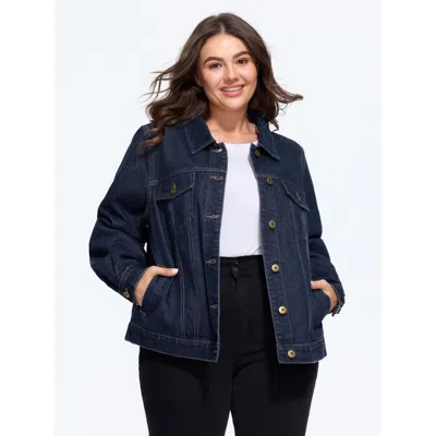 Bloomchic Stretch Classic Lapel Collar Button‑front Denim Jacket In Blue