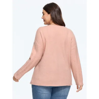 Bloomchic Textured Round Neck Scalloped Hem Pullover In Salmon