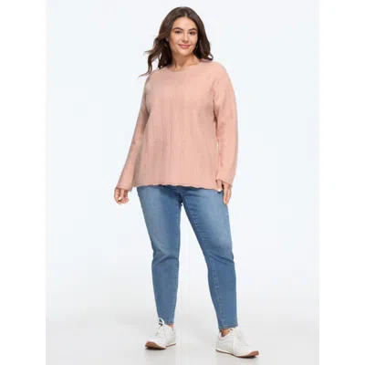 Bloomchic Textured Round Neck Scalloped Hem Pullover In Salmon