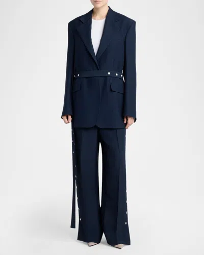 Stella Mccartney Stud-belted Oversized Blazer In Blue