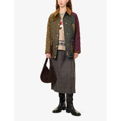 Barbour Womens Patchwork Quilted Soft-shell Jacket Olive/beech/dk In Multi