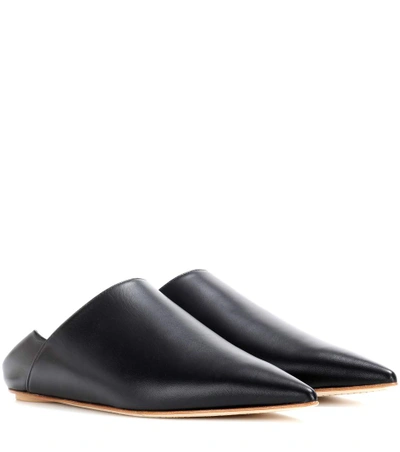 Shop Marni Leather Slippers In Black