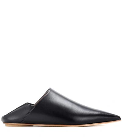 Shop Marni Leather Slippers In Black