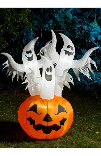 Glitzhome 6ft Lighted Ghosts In Jack-o-lantern Pumpkin Inflatable Decor In Orange