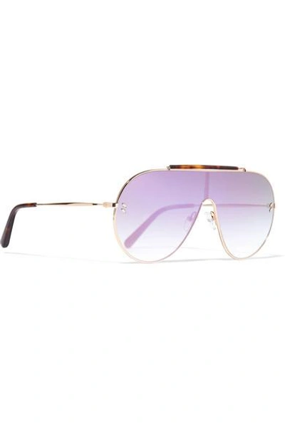 Shop Stella Mccartney Oversized Aviator-style Gold-tone And Tortoiseshell Acetate Mirrored Sunglasses