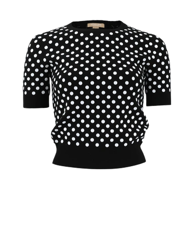 Michael Kors Polka-dot Short-sleeve Crewneck Sweater, Black/white