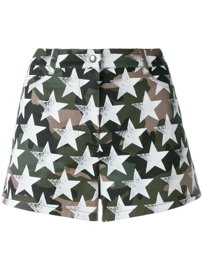 Valentino 'camustars' Print Cotton Twill Shorts In Military Green