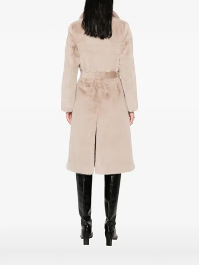 Duno Belted Shearling-effect Coat In Neutral
