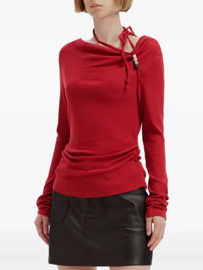 B+ab Bead-embellished Ruched Blouse In Red