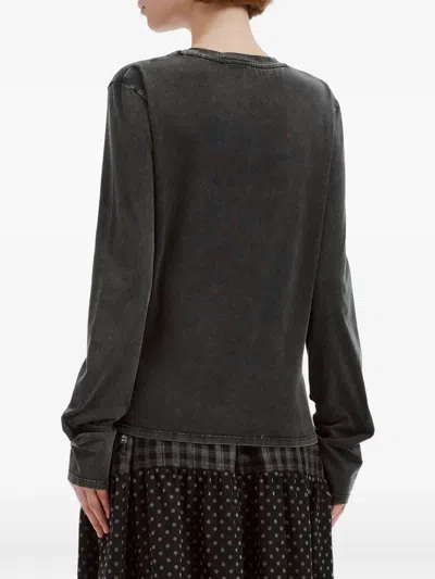 Mini Cream Button-embellished T-shirt In Black