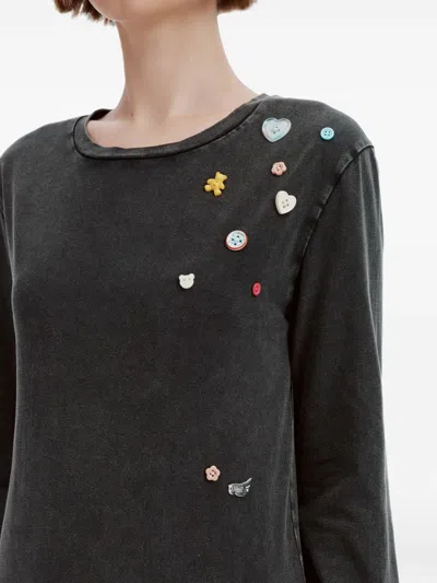 Mini Cream Button-embellished T-shirt In Black