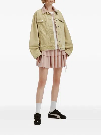 Mini Cream Logo-patch Denim Jacket In Neutrals