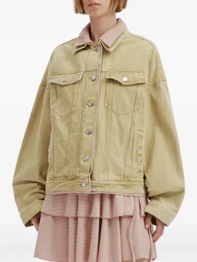 Mini Cream Logo-patch Denim Jacket In Neutrals