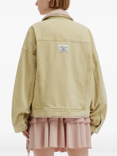 Mini Cream Logo-patch Denim Jacket In Neutrals