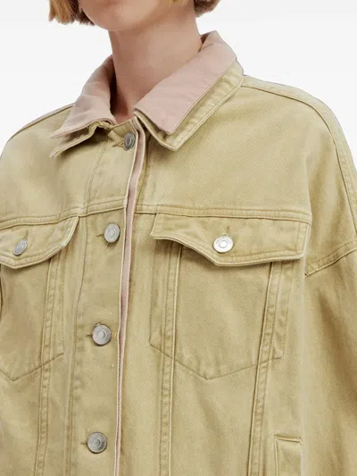 Mini Cream Logo-patch Denim Jacket In Neutrals